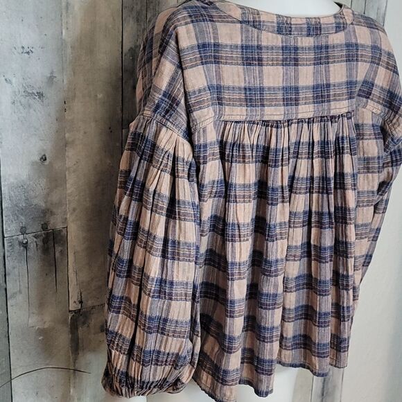 Free People Jessi Plaid Top In Grey Combo - Picture 4 of 9